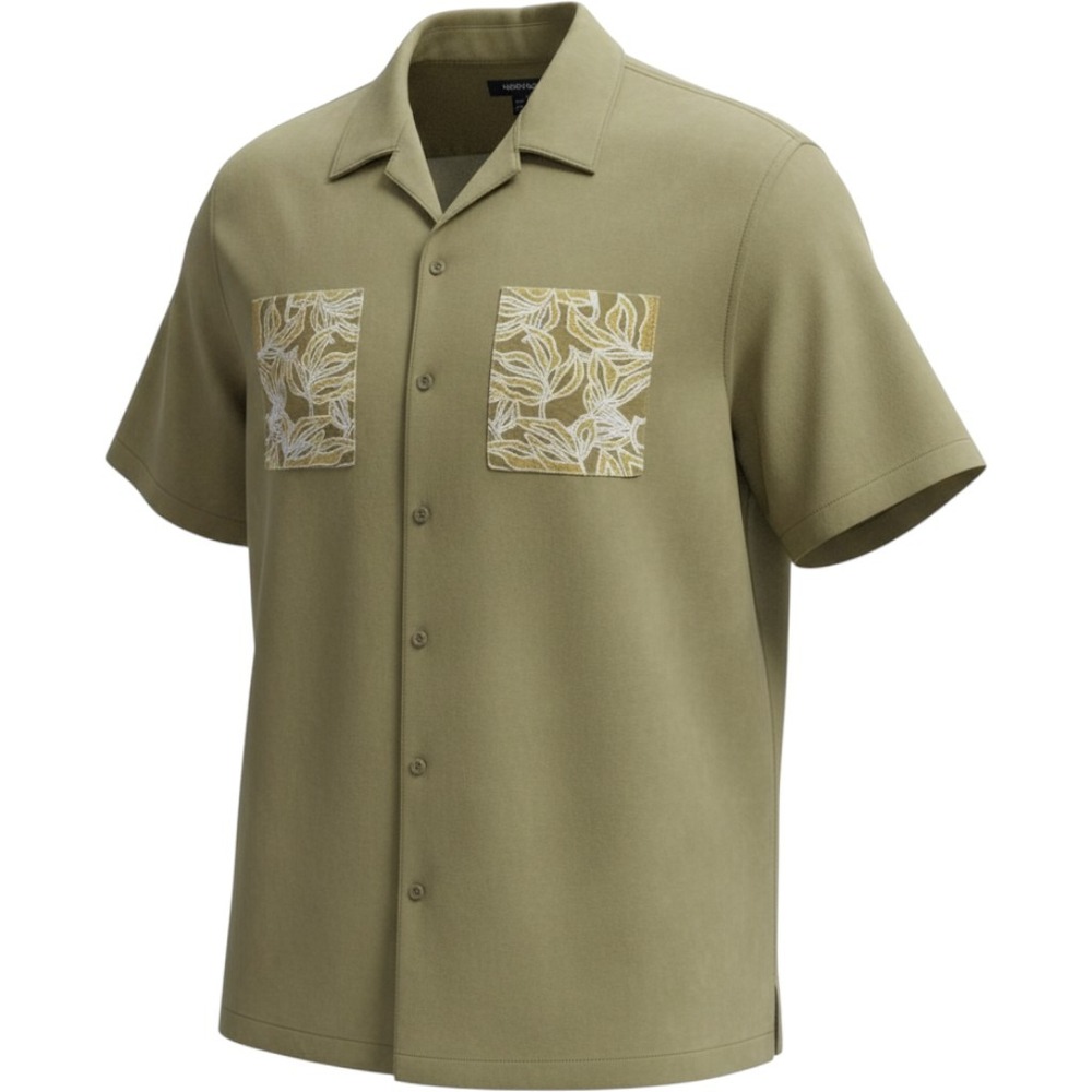 Murano Mens Olive Green Embroidered Leaf Pocket Short Sleeve Shirt 4XT NEW